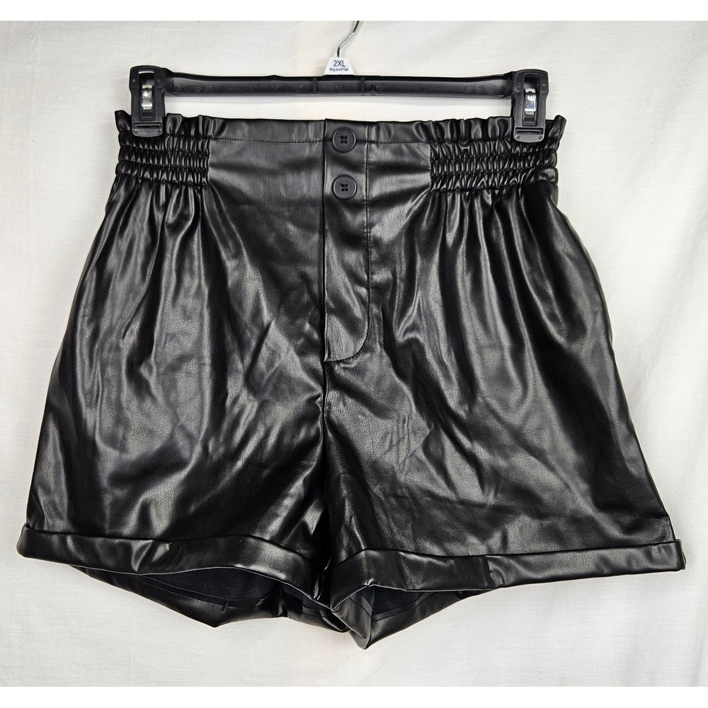 Hyfve Black Faux Leather Paperbag Shorts High Waist‎ Cuffed Large Bikercore